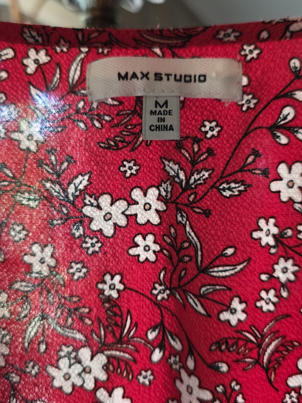 Max Studio Red Floral Wrap Blouse - Picture 2 of 5
